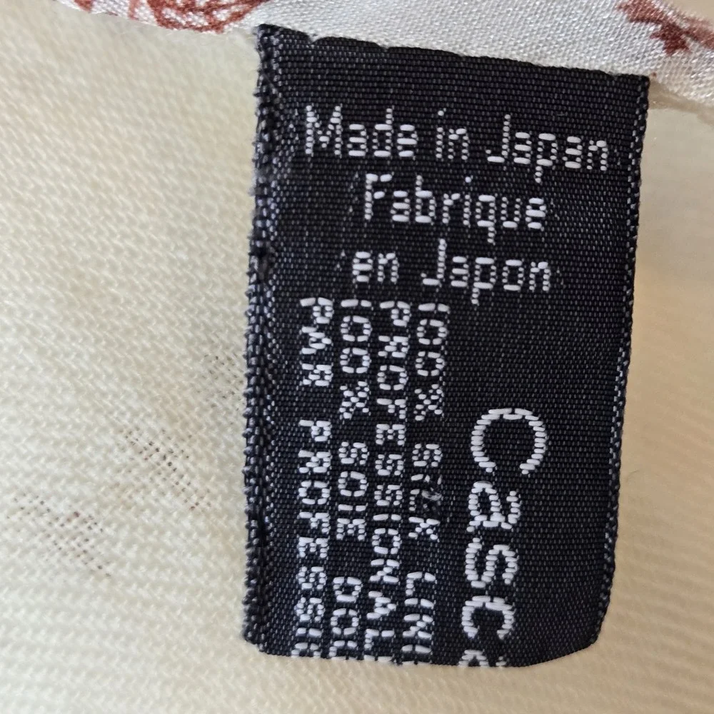 Vintage Casa Japan Silk Wool Floral Scarf Cream Ivory Romantic Boho Fringe‎